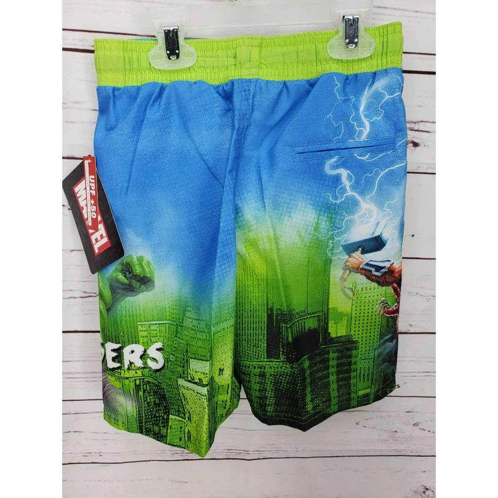 Marvel Avengers Boys 5/6 blue green board swim‎ shorts trunks